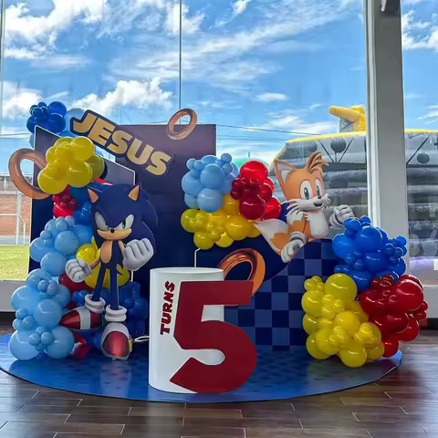 214pcs Cartoon Sonic Themed Party Balloon Arch Kit Red Yellow Blue Latex Balloon Boy Birthday Party Decor Supplies Baby Shower