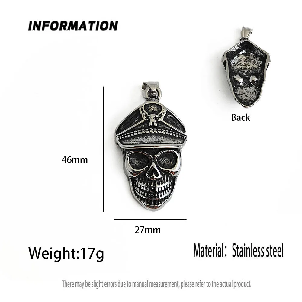 Retro cast pirate skull stainless steel pendant, waterproof and non-fading blackening process, necklace keychain accessory