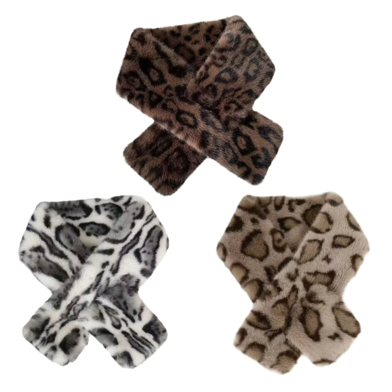 Unique Plush Leopard Neck Warmers Easy To Wear For Cold Season Women Winter Scarf