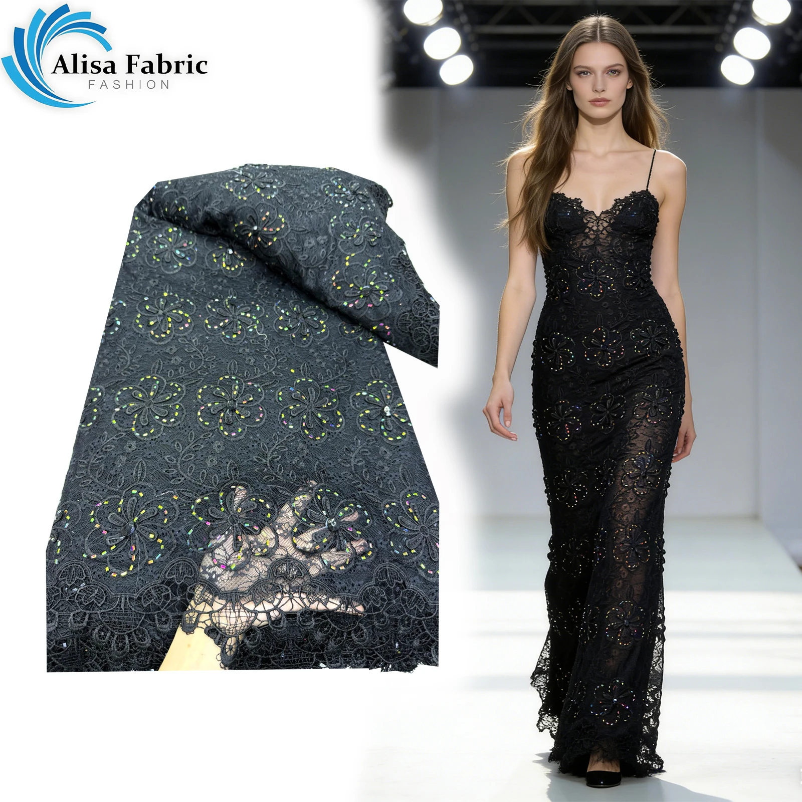 

High quality 3D stones lace tulle lace fabric 5 yards fabric for sewing tissus couture elegant women's dresses for wedding party