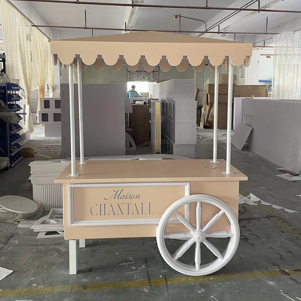 

FSDKX Wedding Hot Sale Customized Color Dessert Display White Acrylic Sweet Candy Cart for Wedding Events Decoration