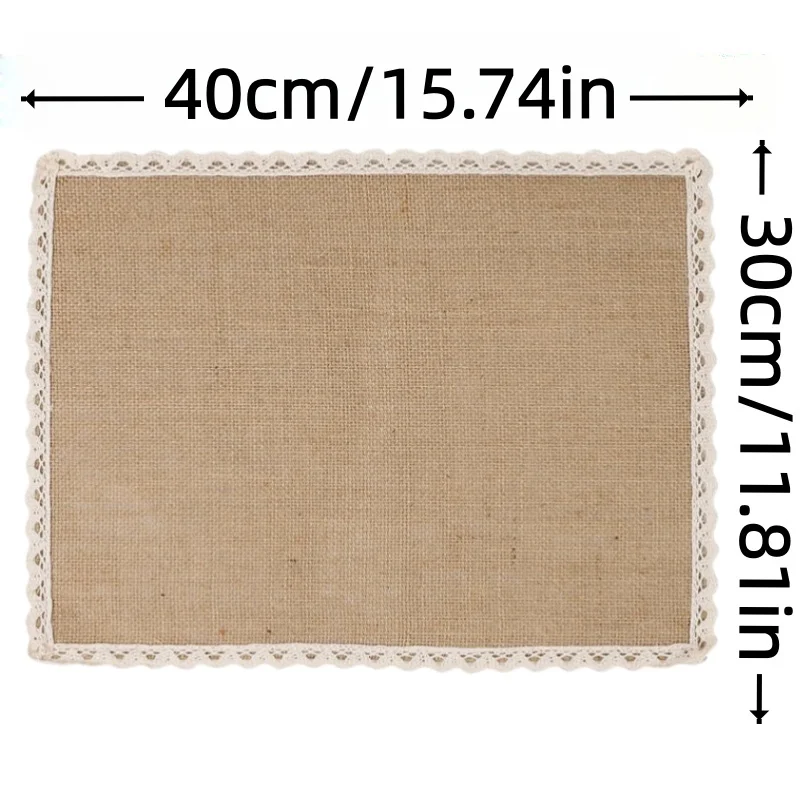 4/8pcs rectangular jute placemat lace design breathable wear-resistant kitchen table afternoon tea set plate hotel general