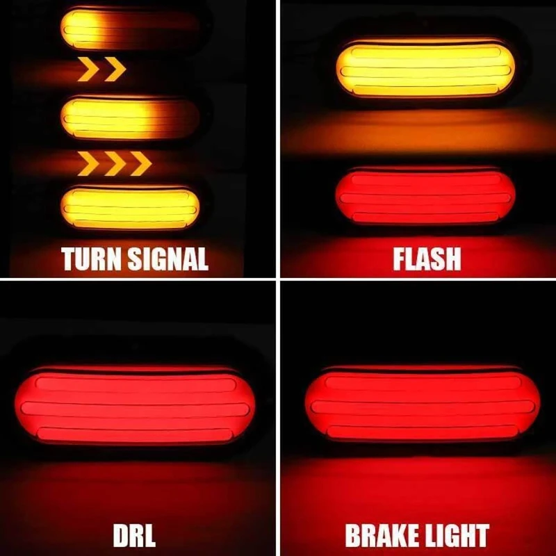 2Pcs 7.9 Inch 74 LED Car LED Tail Light Smoked Lens Turn Signal Truck Light Strobe Brake Light Amber Flowing Red Day Light