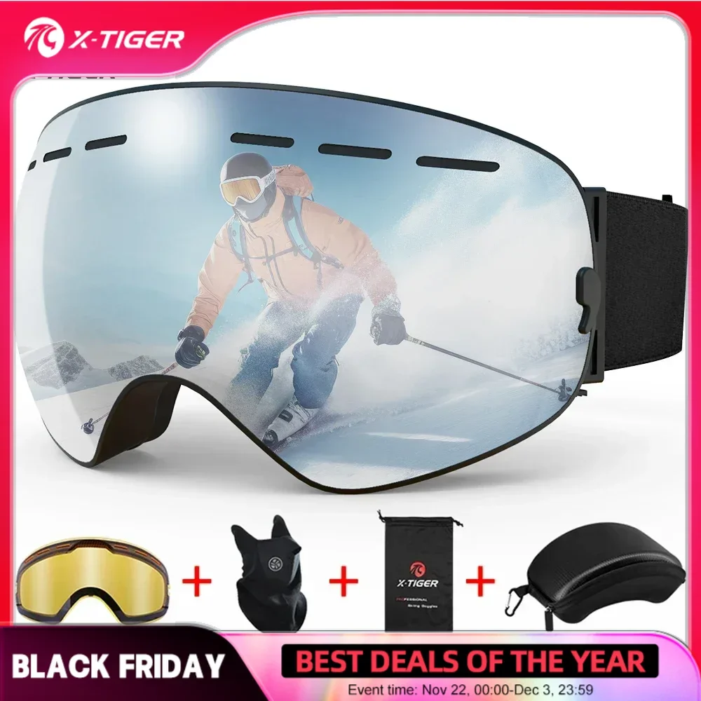 X-TIGER Winter Ski Goggles Women Men Snowboard Glasses Outdoor Skiing Sunglasses UV400 Lens Anti-Fog Comma Model Snow Goggles