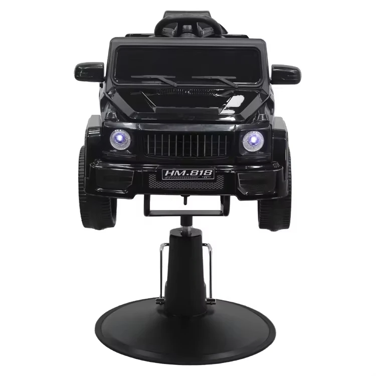 Modern Barber Shop Salon Furniture All Black Kids Barber Chair Luxury Round Bottom Kids Car Barber Chair With Music
