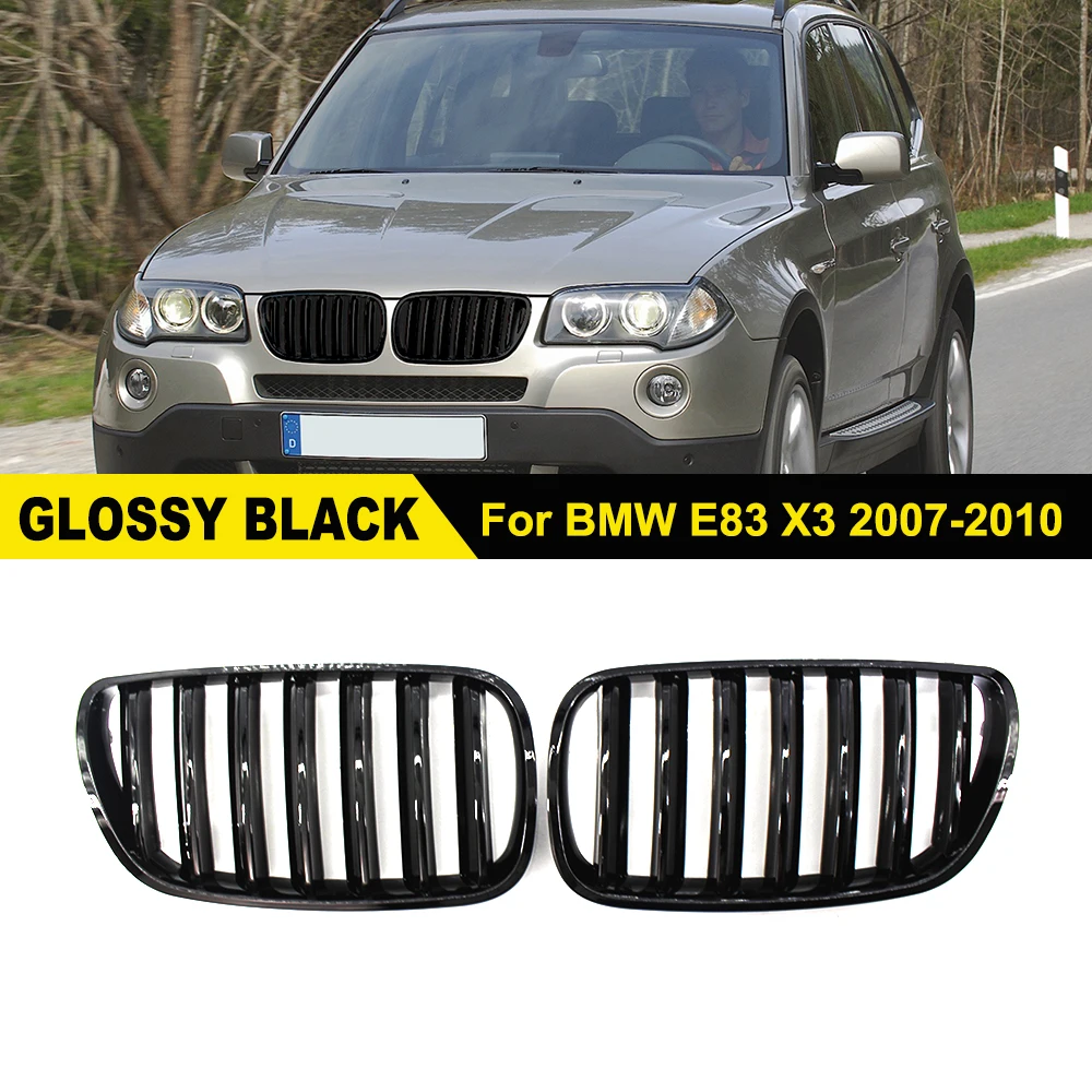 2Pcs Front Bumper Kidney Grill Hood Inlet Grille Replacement for BMW X3 E83 LCI 2007-2010 Glossy/Matte Black