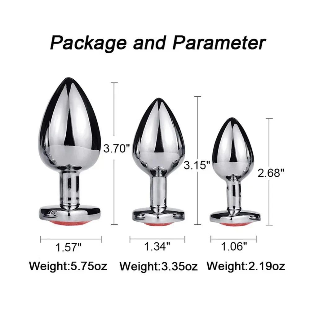 Anal Plug 3 Sizes Heart Metal Crystal Anal Plug for Women Removable Stainless Steel Butt Plug Men Stimulator Anal Sex Toys Dildo