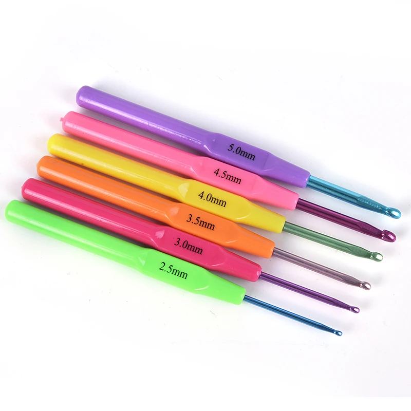 6pcs/set Multifunctional Plastic Handle Aluminum Crochet Hooks Knit Needles Metal Hook Crochet Template Kit Weave Craft