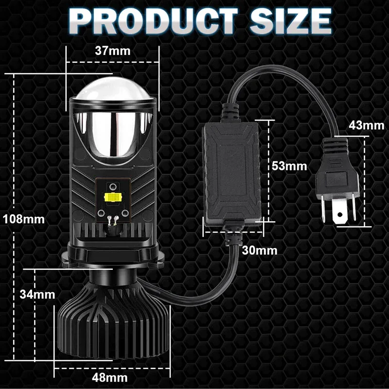 H4 Motorcycle Headlight Canbus LED Projector Mini Lenses Car Bulb High Low Beam Turbo Fan 6000K Automobile Dual Projector Lens