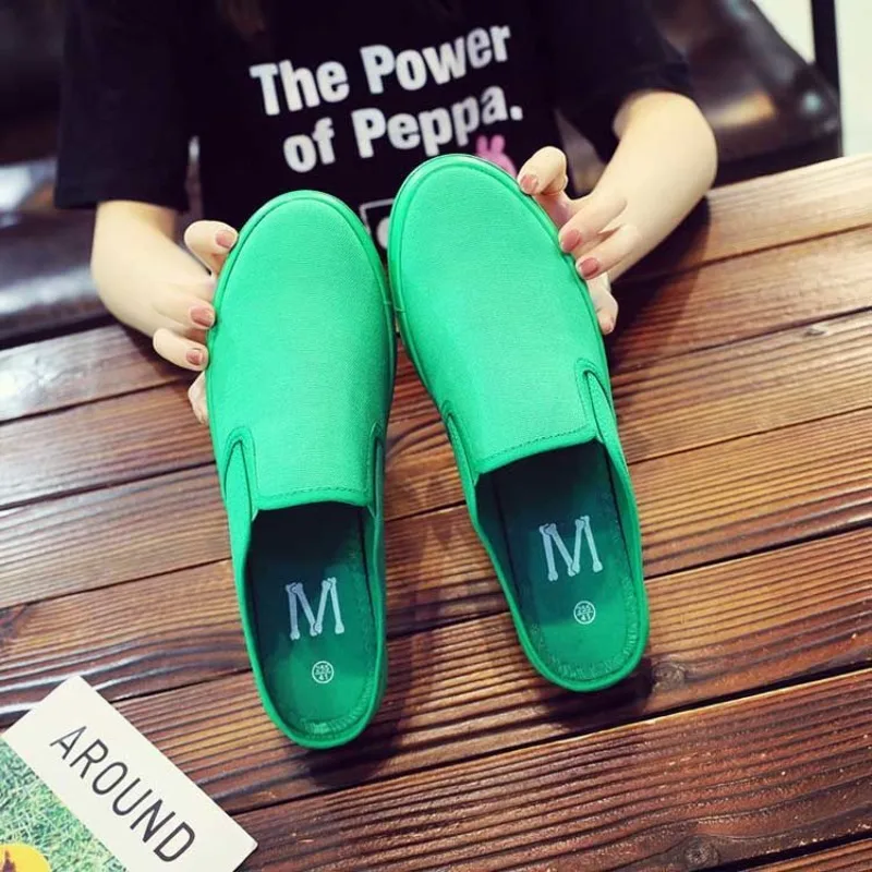Spring Canvas Slip-On Slippers for Men and Women Couple Closed Toe Casual Backless Sandals Korean Style Versatile Lazy Wear
