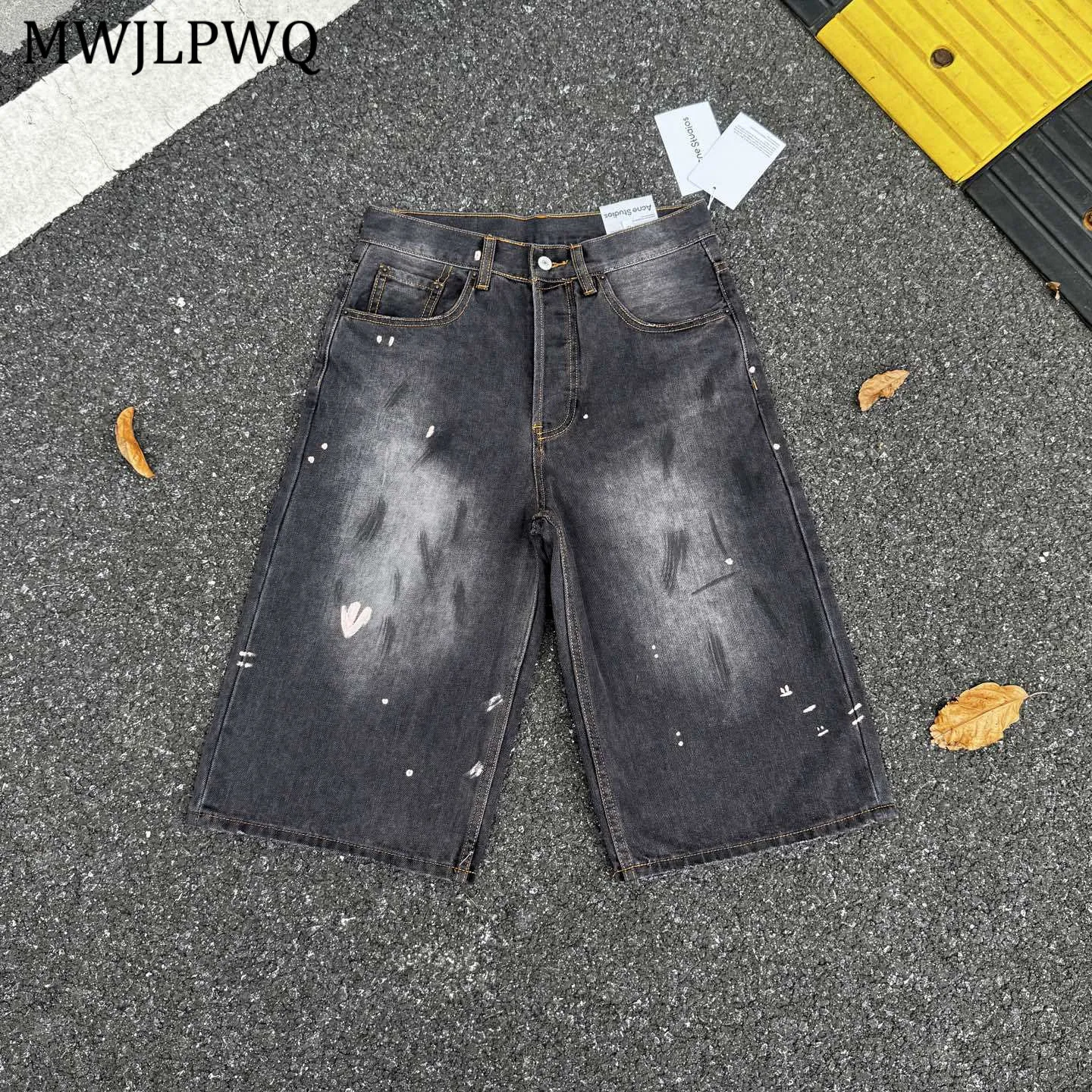 

MWJLPWQ Ink Splash Niched Design Denim Shorts Male High Street Button Washed Cropped Loose Casual Pants Unisex 2025 Summer 11035