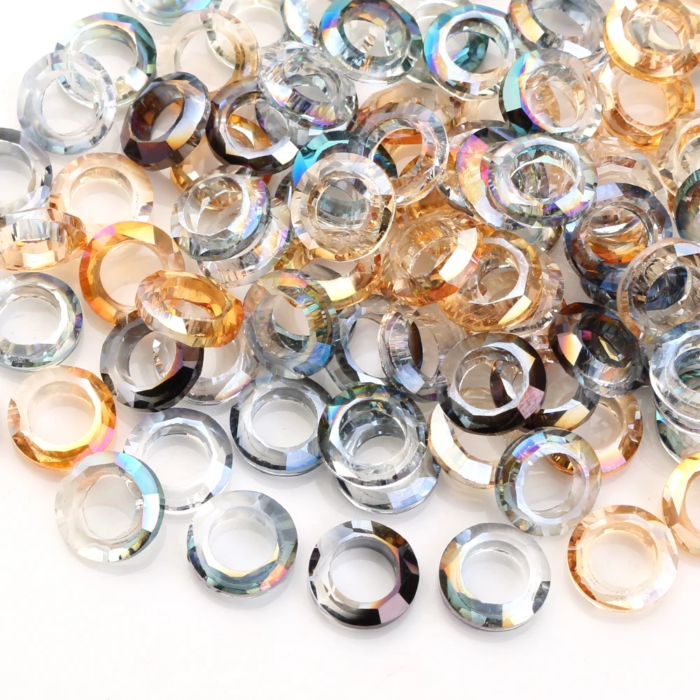 Large Hole Bead Hollow Angle Ring 8/10/14mm Big Hole Crystal Glass Round Spacer Beads For Jewelry DIY Making Earings Accessories