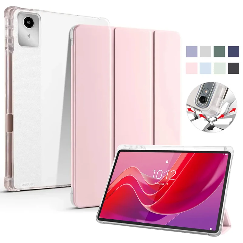 

For Lenovo Xiaoxin Pad 2024 Case with Pen Holder PU Leather Soft Back Fold Stand Cover For Lenovo Tab M11 Case tb330fu tb331fc