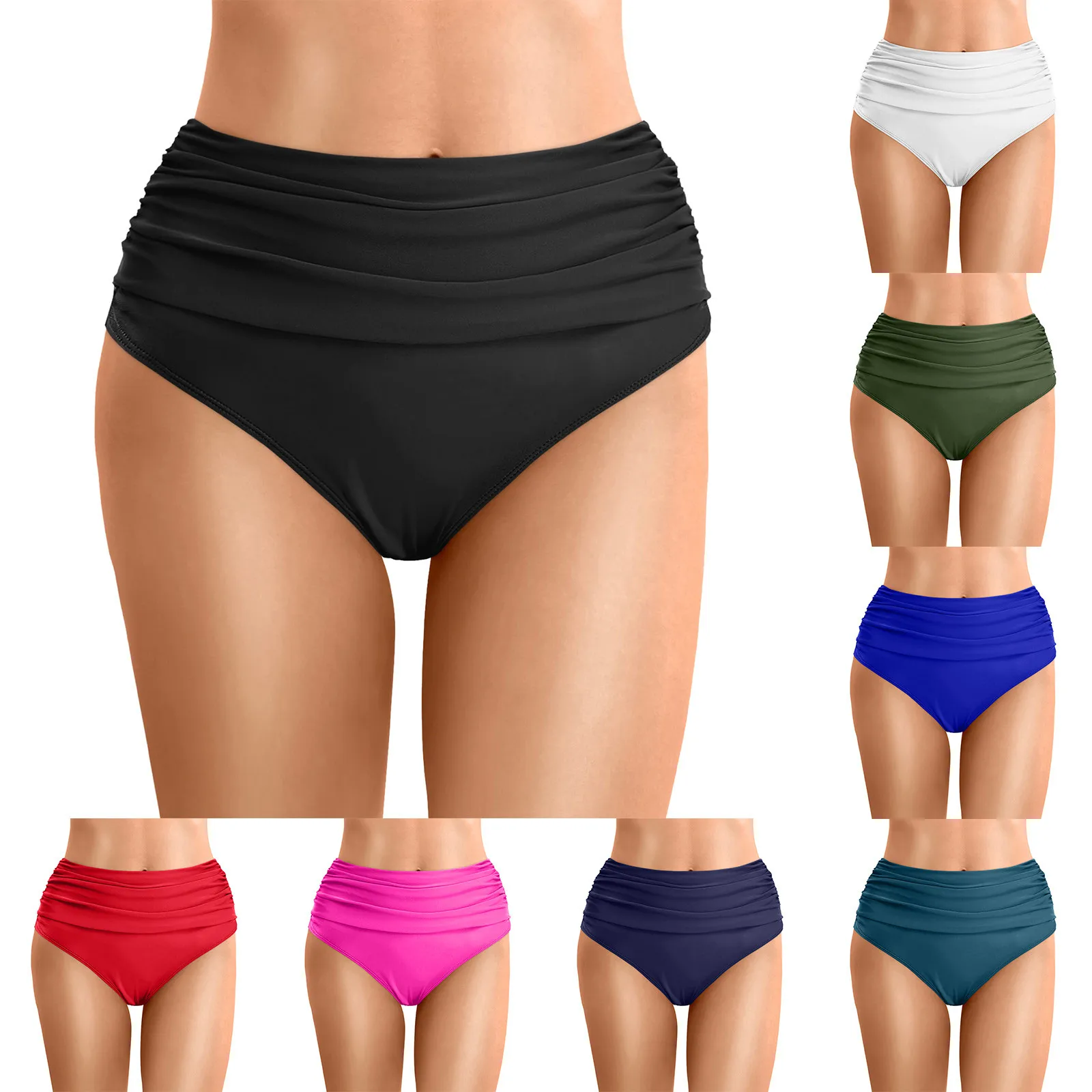 traje de baño mujer 2024 Women Plus Size High Waist Bikini Bottoms Swim Briefs Beach Shorts Ruched Bottom High купальник женский