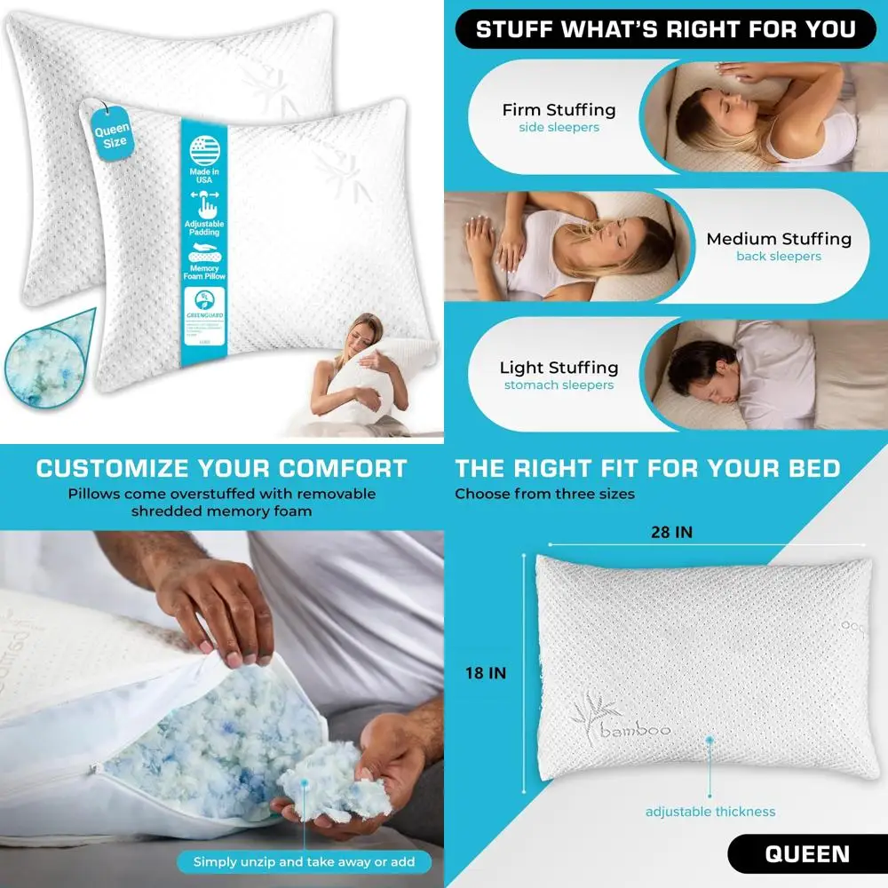 

Xtreme Comforts Dual Pillow Set: Sleep-Optimized Shredded Memory Foam Pillows with Detachable Covers - GreenGuard Gold Certified