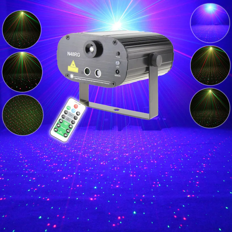 ESHINY Remote Mini R&G Laser Full Star Sky Patterns Projector Blue Led Bar DJ Dance Disco Family Party Effect Light Show T202D2