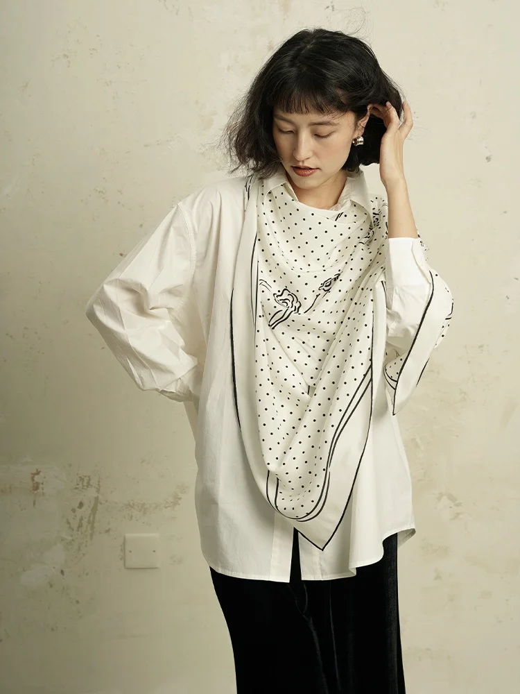 

Шелковый платок Weiliao Tea Flower Polka Dot, черно-белый, теплый, базовый стиль, легко сочетается, унисекс, 90 см, квадратный платок