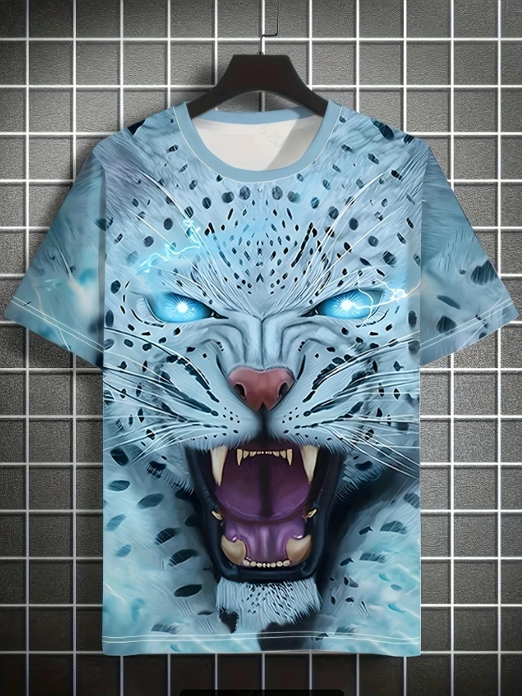 

Yeni Erkek T-Shirt 3D Şiddetli Leopar Grafik Baskı Yaz Moda Ekip Boyun Kısa Kollu Tişört Erkekler için Üst Kaplan Sokak Giyim