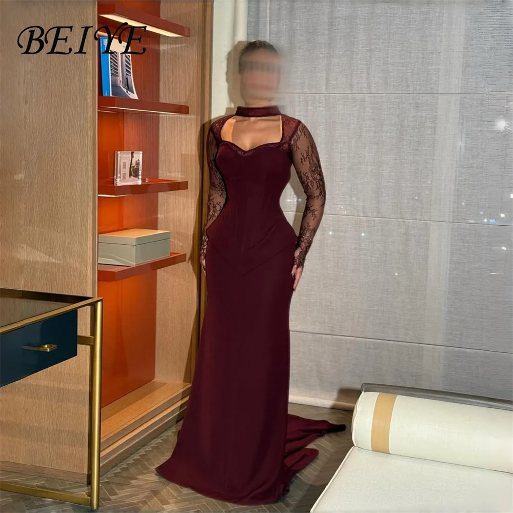 

Вечерние платья BEIYE Modern Lace с длинными рукавами и кружевом, фасон «русалка», для женщин, 2026, с вырезом «сердечко», на шнуровке, для вечеринок, на заказ