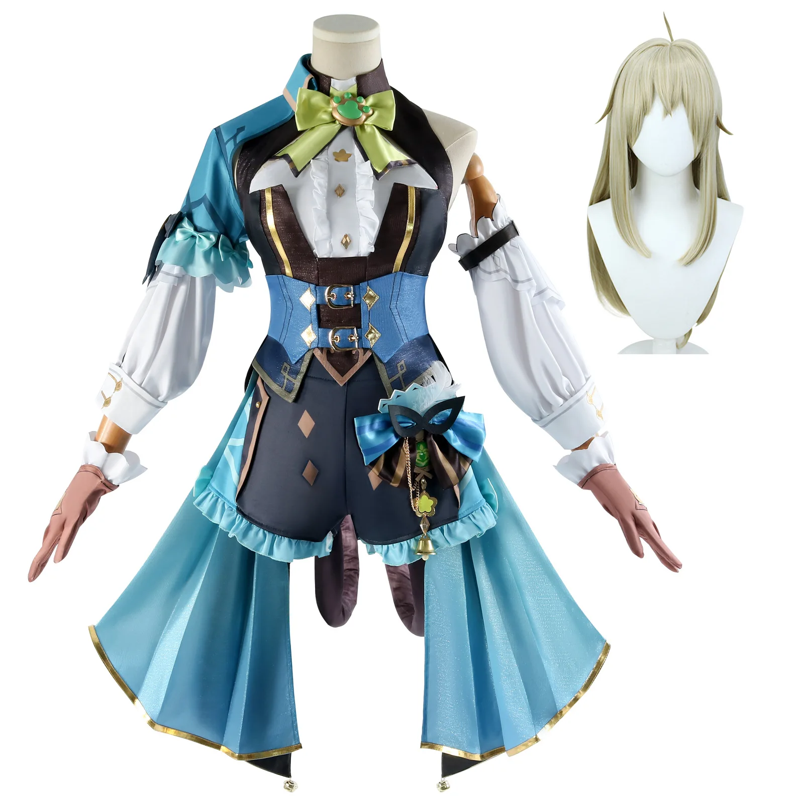 مجموعة جينشين إمباكت بينيت التنكرية - ملابس يجب اقتناؤها في الهالوين، باللون الأزرق والبني مع آذان قطة، مثالية للحفلات