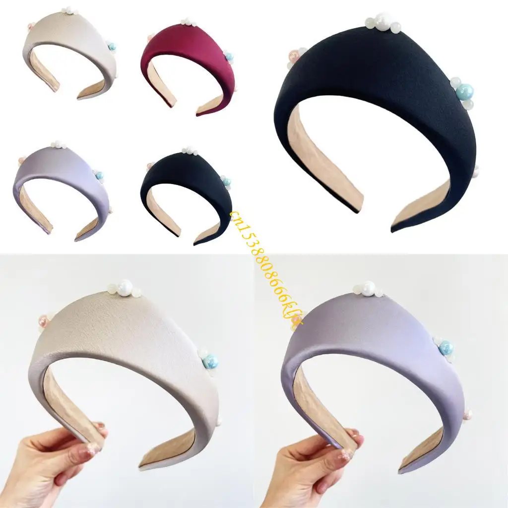 

Fashionable Wide Headbands Pearls Design Crowns Hairhoop For Female Various Outfit 066C