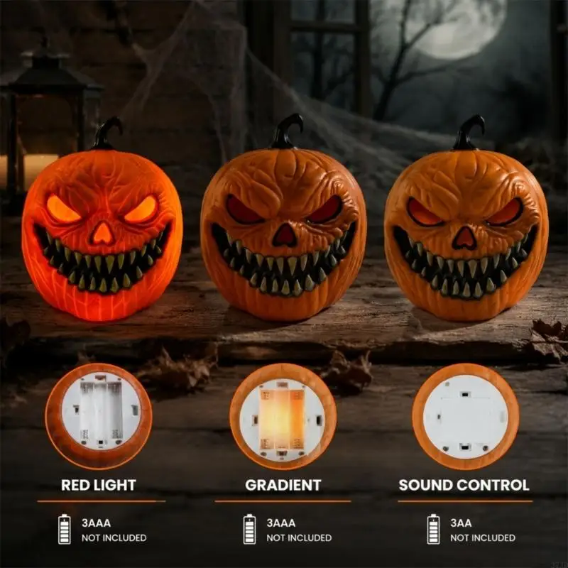 Halloween Pumpkin Light, Battery Operated Face Accent for Shelf, Entryway, Classroom, Party, and Shop Display Use 37JD