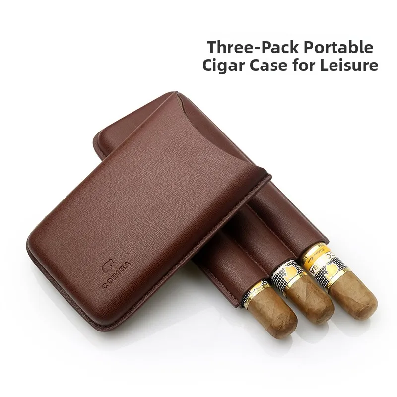 Portable Travel Cigar Box Humidification Cigar Case Leather Cover 3-Piece Set Cigar Holder Zipper Design for Easy Carry