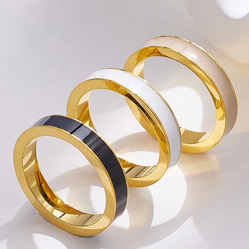 4mm Stainless Steel Finger Ring White Enamel Ring Fashion Jewelry for Women Luxury Quality Gift