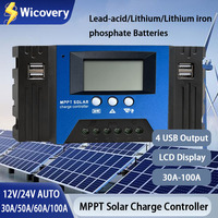 MPPT Solar Controller 100A 60A 50A 40A 30A Charge and Discharge Controller 12V 24V Auto LCD Solar Regulator with 4 USB