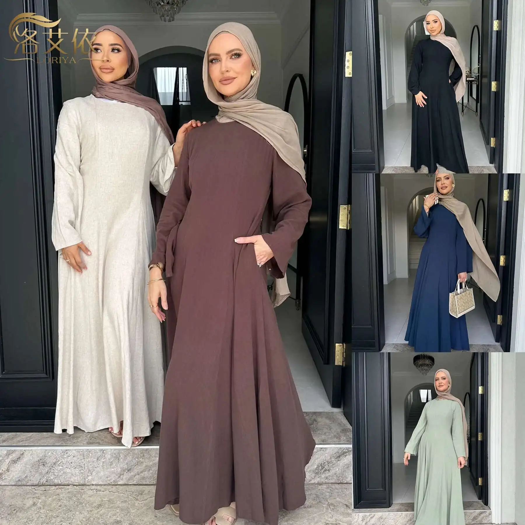 2025 Loriya dubaï turquie solide grand ourlet sangle Robe Robe Lr941 Robe longue musulmane Robe Abaya Ramadan dubaï luxe Islam élégant