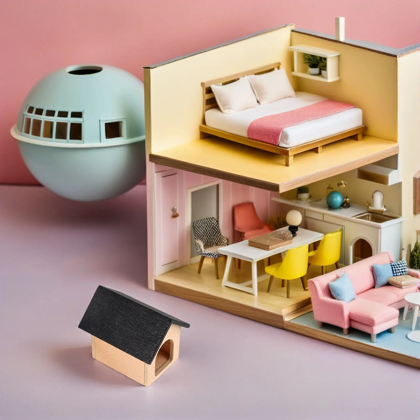 

3pcs Miniature Dog House 1/12 Scale Wooden Pet Shelter For Dollhouse Outdoor Furniture Small Puppy Kennel Diorama Garden