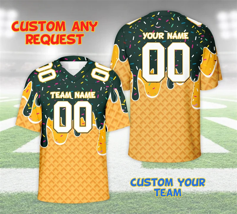 3D Print Funny Cosplay Ice Cream Pattern Football T-shirt V-neck Customized Name Number Personality Uniform Cool New Trend Tee