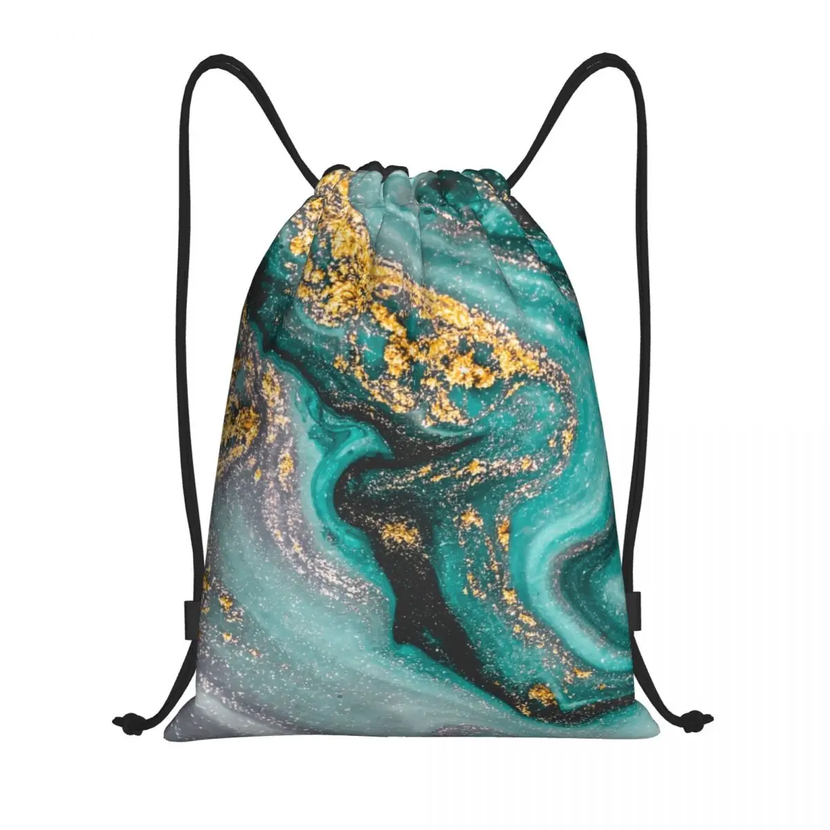 Turquoise And Gold Marble Drawstring Backpack Sports Gym Bag for Women Men Scandinavian Abstract Texture Training Sackpack