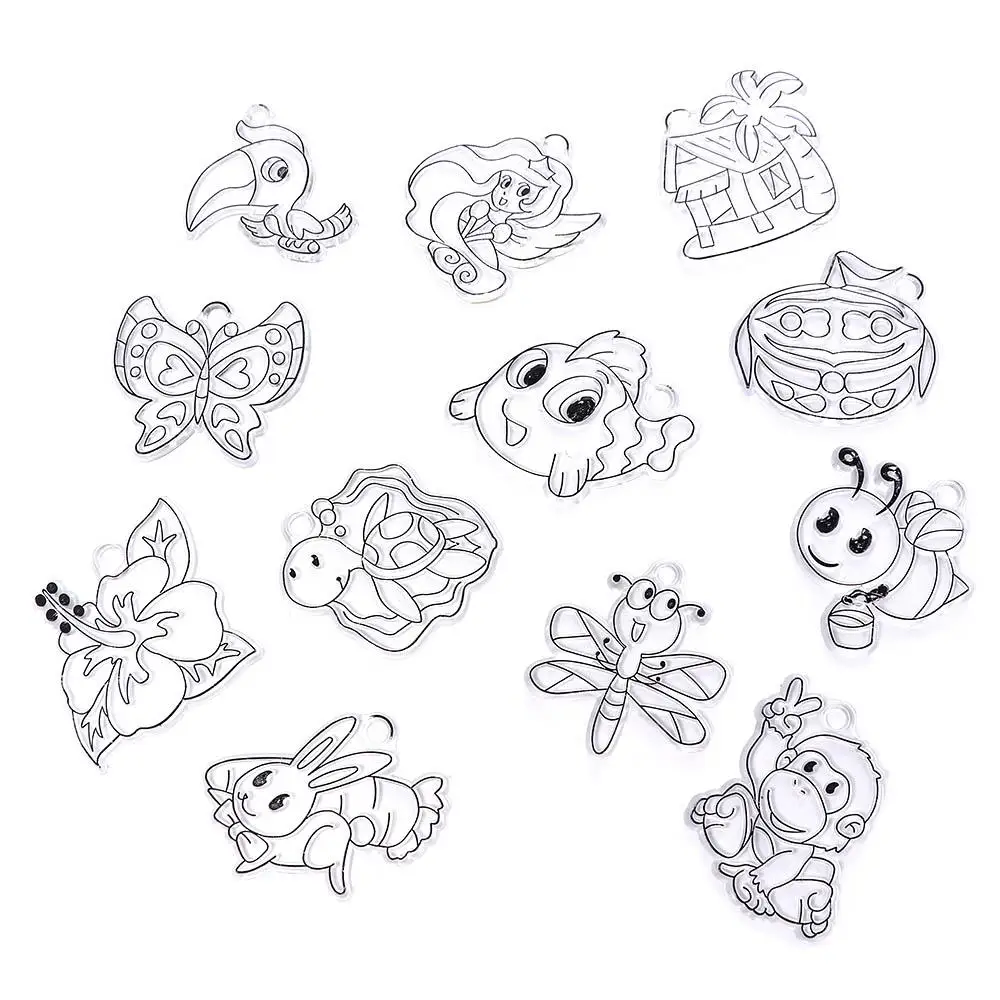 12 stuks Art Craft Verjaardagscadeaus Dieren Cartoon Indienen Tekentafel Zon Catcher Hanger Venster Schilderen Suncatchers Craft