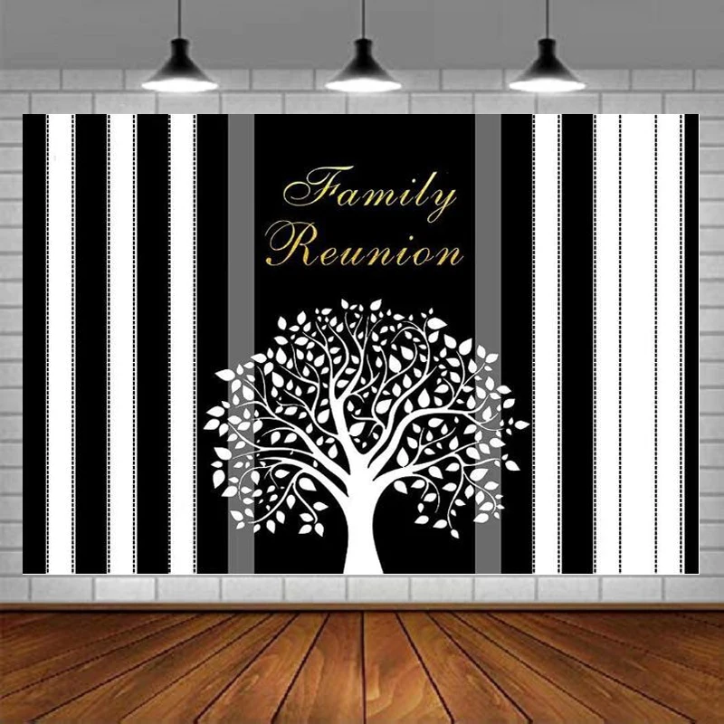 

Black And White Vertical Stripes With Painted Tree Backdrop Taking Photos of Family Reunion Studio Props Photo Booth Background