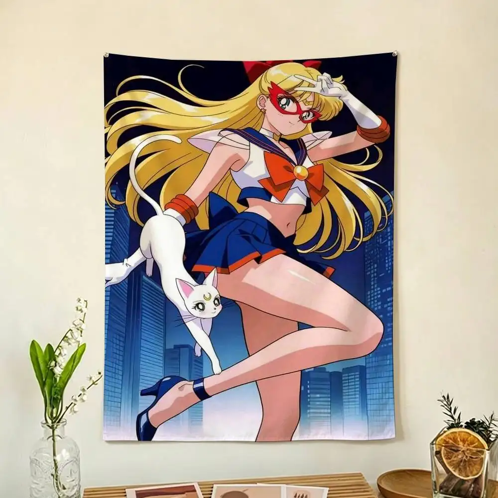 S-Sailor Moon Aino Minako Flags Wall Hanging Background Art Banner for Bedroom Home Outdoor Decor