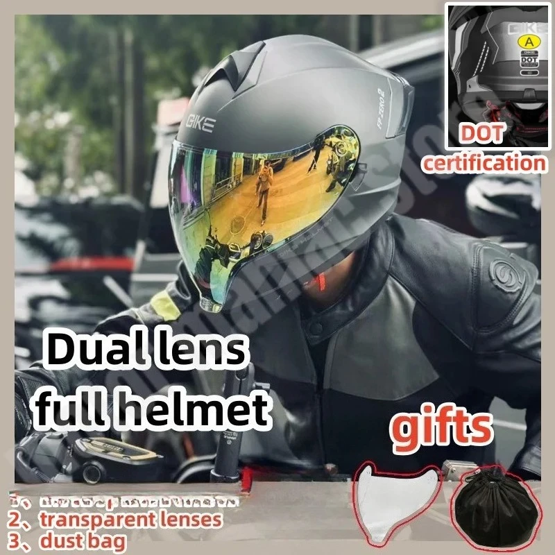 

DOT Certified Summer Motorcycle Lightweight Dual Lens Helmet Off-road Ghost Face Full Helmet Cruising Wide-angle Field View Lens