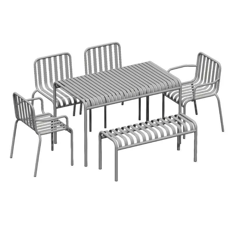 Pub Cafe Outdoor Leisure Area Table and Chair Creative Silver Wrought Iron Outdoor Table and Chair Combination