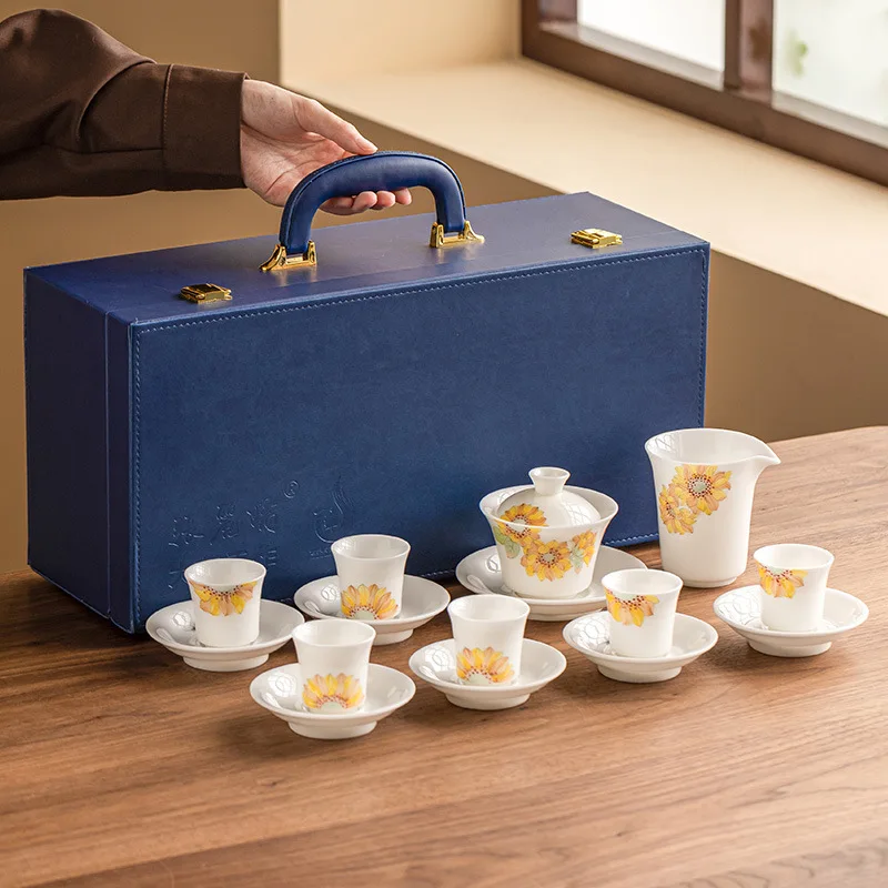 Braised Suet Jade Porcelain Kung Fu Tea Set Light Luxury