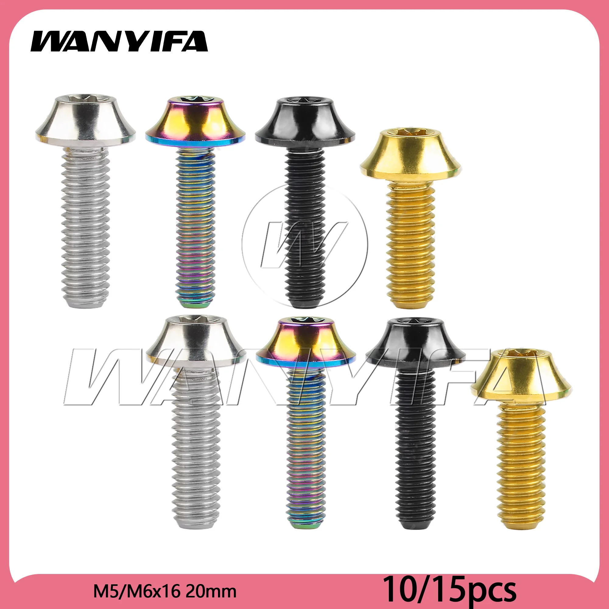 

Wanyifa 10pcs Titanium Bolts M5/M6x16 20mm R Torx Head Screw for Bicycle Bike Brake Fixing Ti Gr5 Fasteners Cycling Parts