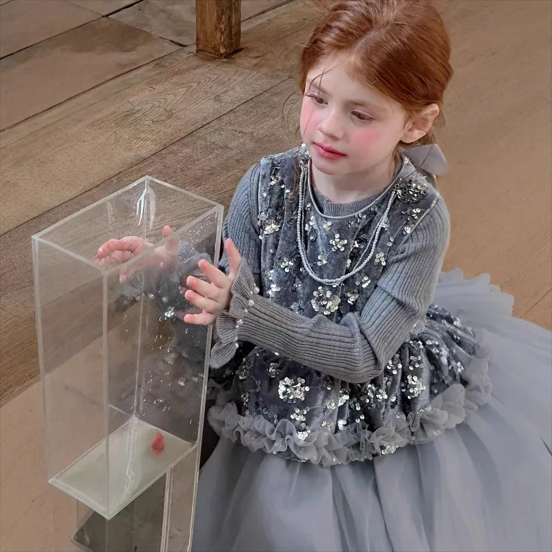 فستان الأميرة للفتيات الصغيرات لخريف وشتاء 2025 نمط جديد للأطفال فستان سترة سميك فستان سهرة جميل ودافئ #4