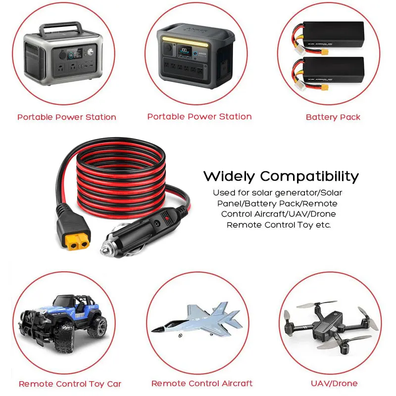 3m/1.5m 12AWG ولاعة السجائر في السيارة إلى كابل محول XT60 لـ ALLPOWERS R600 R1500 R2500 S2000 Pro Ecoflow Delta/River Anker. #6