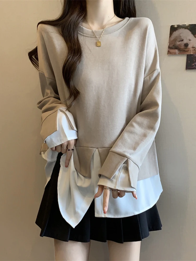 هودي نسائي طويل بمقاسات كبيرة، فضفاض ونحيف، يغطي البطن، تصميم غير متماثل، جديد لخريف وشتاء، مريح وسهل الارتداء