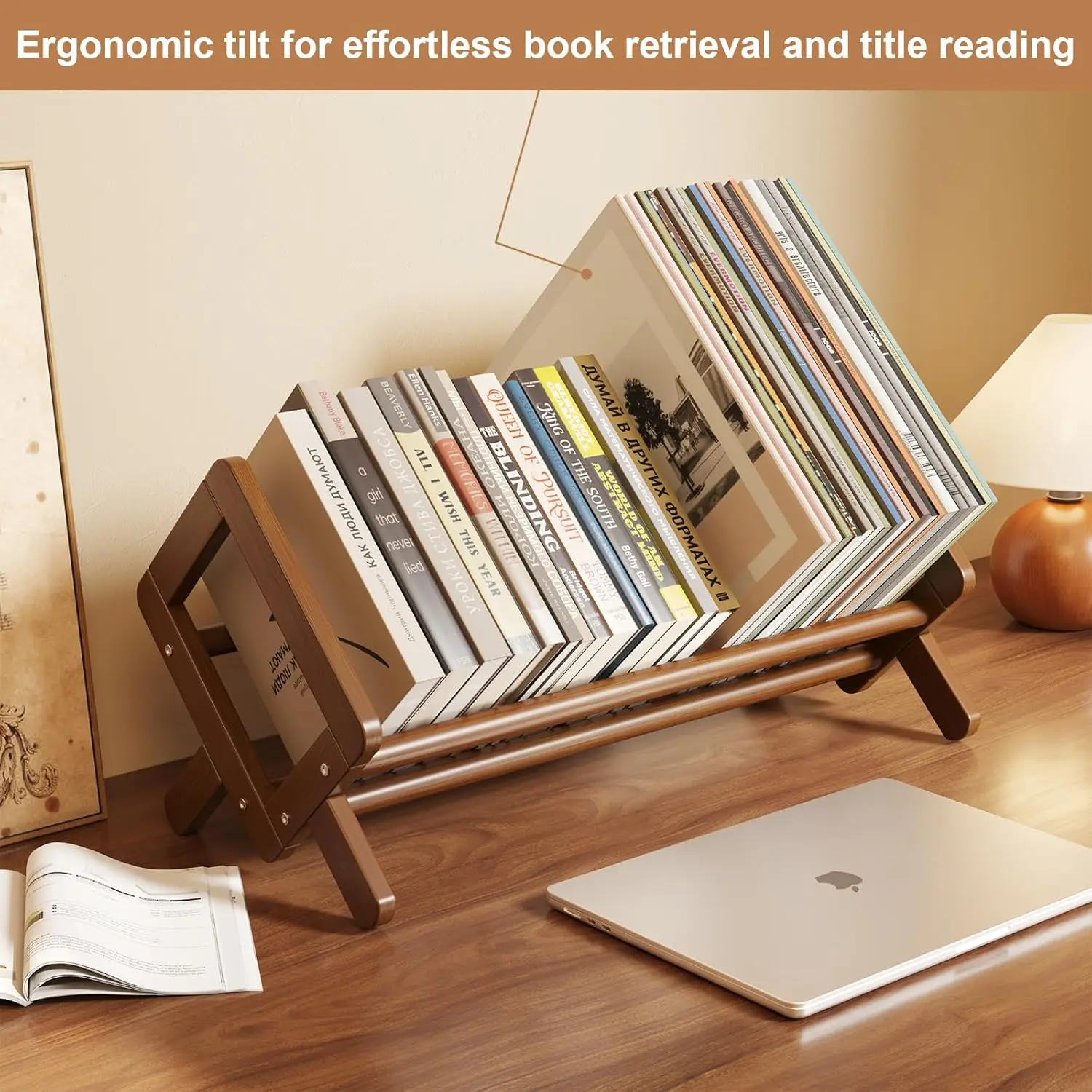 Premium Desktop Bookshelf,Retro Brown Book Rack Shelf Organizer, Tabletop Large Magazine Holder Racks for Magazines,Books, Files image 5