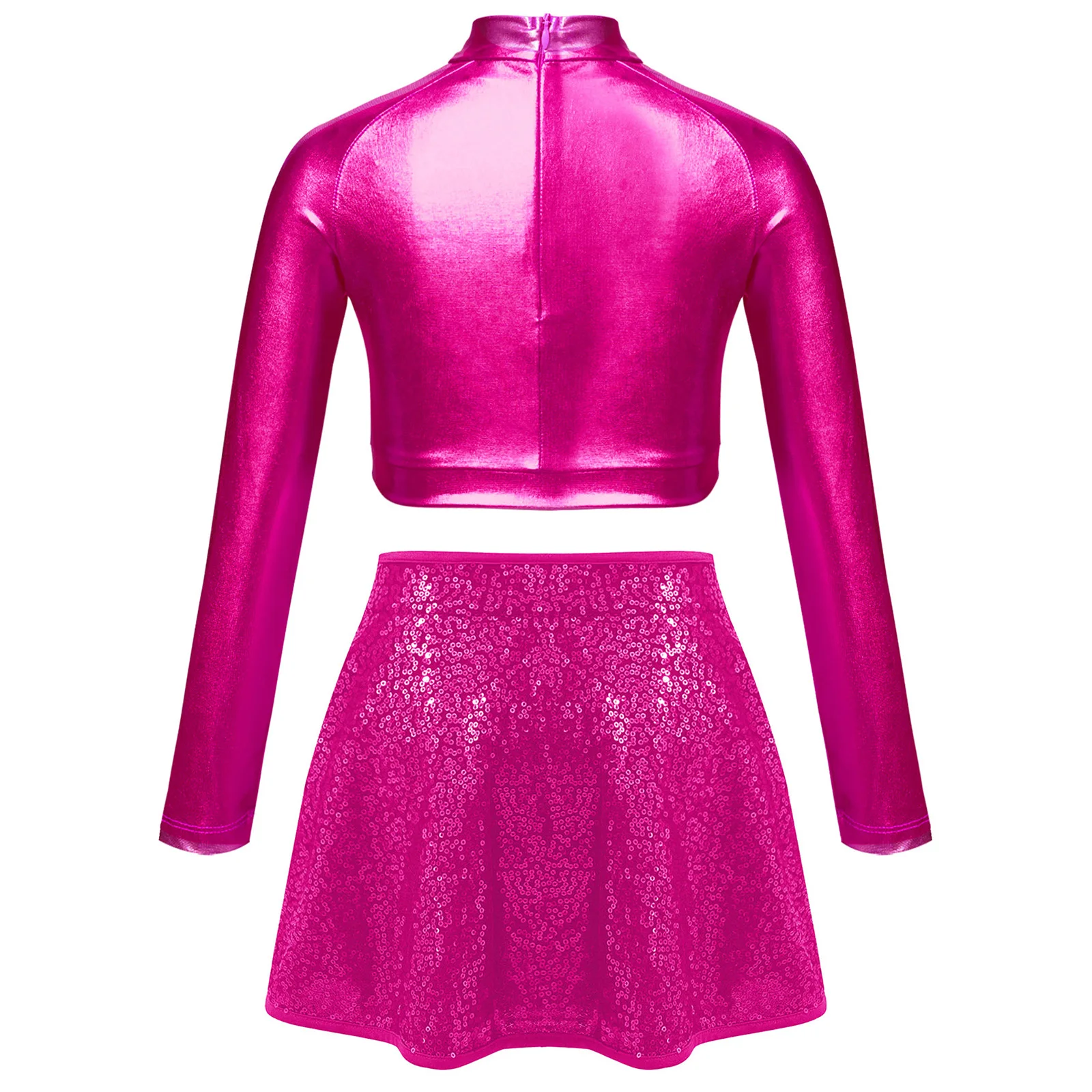 Kids Girls Jazz Hip Hop Street Dance Costume Sparkly Sequins Crop Top with Mini Skirts Set for Stage Performance Competition