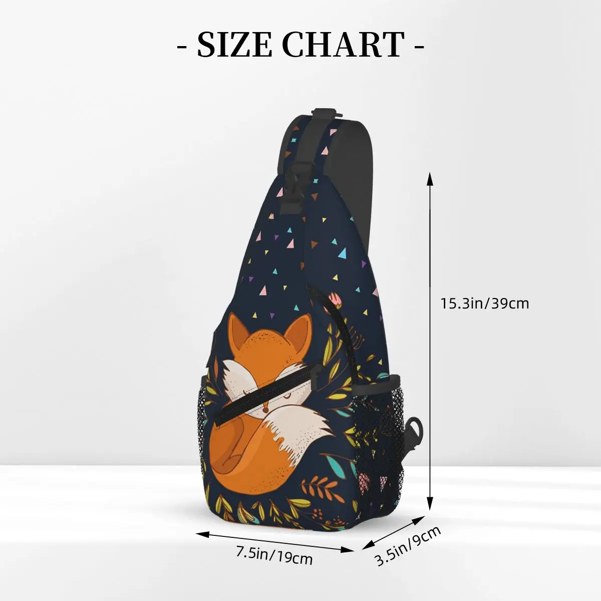 Cute Fox Flowers And Triangles Chest Bag Men Sling Crossbody Backpack Chest Bag Travel Hiking Daypack Shoulder Bag