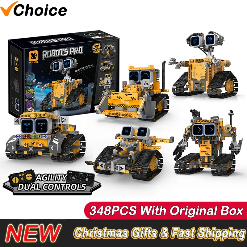 

2026 Technical 5in1 Creative LED Robot High-tech App Rc Toys DIY Educational Building Block bricks Model For boy Christmas Gifts