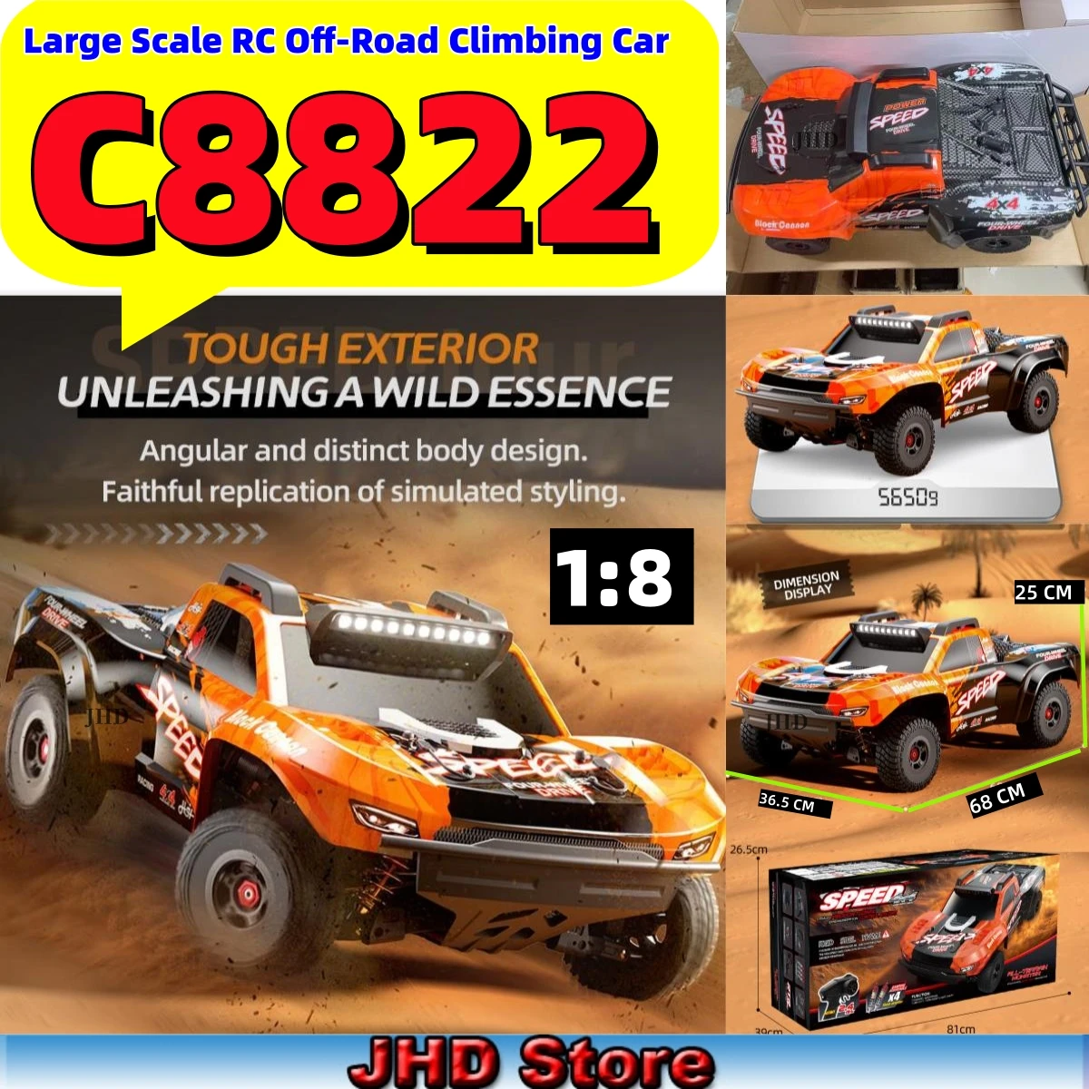 JHD For 2025 New JJRC C8822 1:8 4WD Rc Car Large Brushless High-Speed Drift Racing Off-Road Vehicle Climbing Large Car