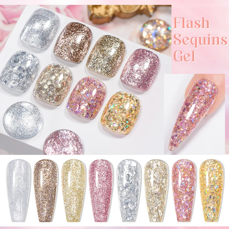 

10 шт., набор гель-лаков для ногтей с блестками, блестящий сверкающий полуперманентный дизайн ногтей, принадлежности для ногтей, набор УФ-лаков
