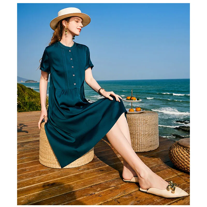 Silk Dress Ladies Summer Short Sleeve A-line Dress Temperament Elegant Light Luxury Mulberry Silk Comfortable Cool Women's Dress